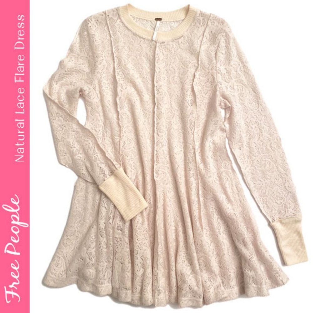 Free People Natural Color Lace Flare Dress NWT Size S